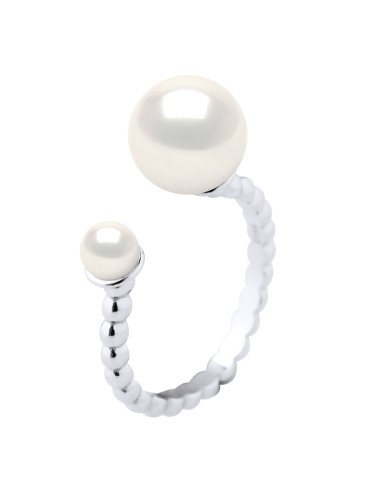 Bague Double Perles 4-5 et 8-9  mm - Plusieurs Coloris - Argent 925 - TORSA