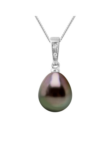 Collier Prestige Perle de Tahiti Poire 9-10 mm - Diamants 0.010 Cts - Or 375 - FAKARU