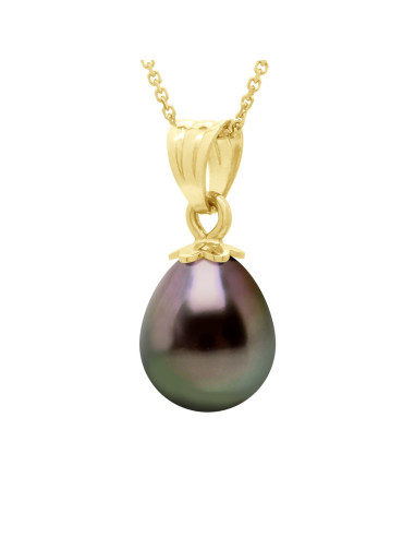 Pendentif Perle de Tahiti Poire 8-9 mm - Chaîne Offerte - Or 750 - ANGUNA