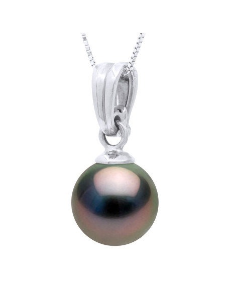 Pendentif Perle de Tahiti Ronde 12-13 mm Bélière Ouvrante - Chaîne Offerte - Or 375 - ANTANAO