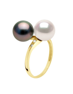Bague Joaillerie Perle de Tahiti et Akoya Rondes 8-9 mm -...