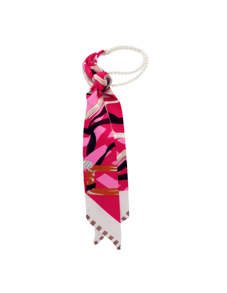 Ensemble Foulard à Nouer Rose et Rang de Perles de Culture