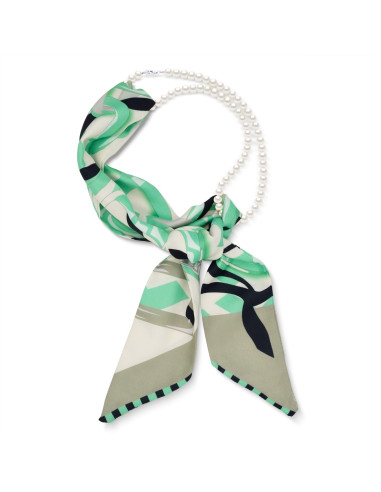 Ensemble Foulard à Nouer Vert et Rang de Perles...