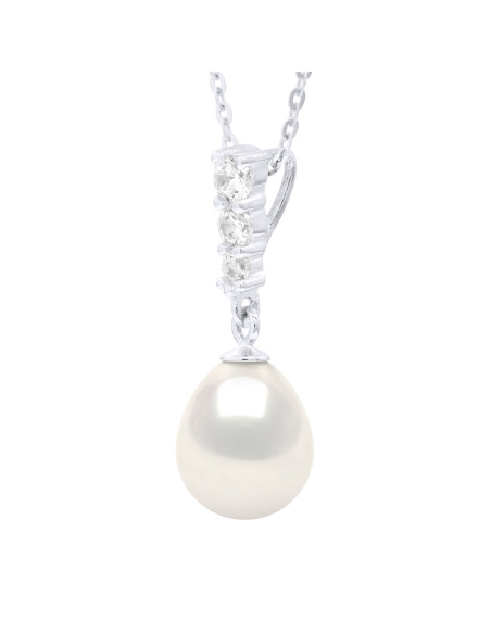 Collier - Pendentif  Oxydes de Zirconium - Perle de Culture d'Eau Douce 8 mm - Argent 925 - MIA