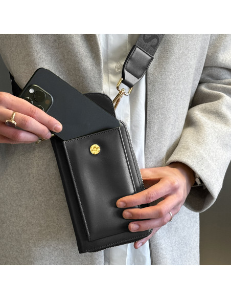 Pochette Luxe Bandoulière Étui Portable, Portefeuille LONDON - NOIR