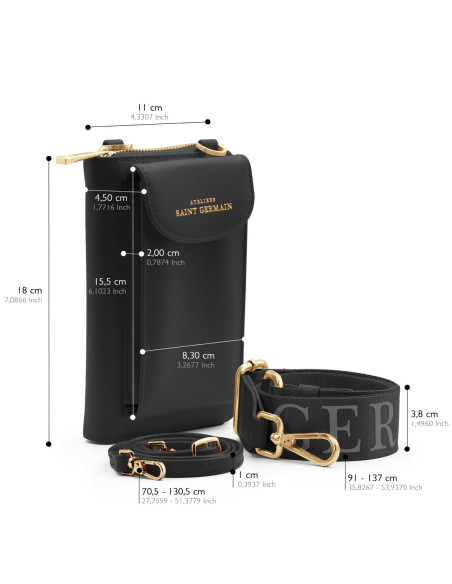 Pochette Luxe Bandoulière Étui Portable, Portefeuille LONDON - NOIR
